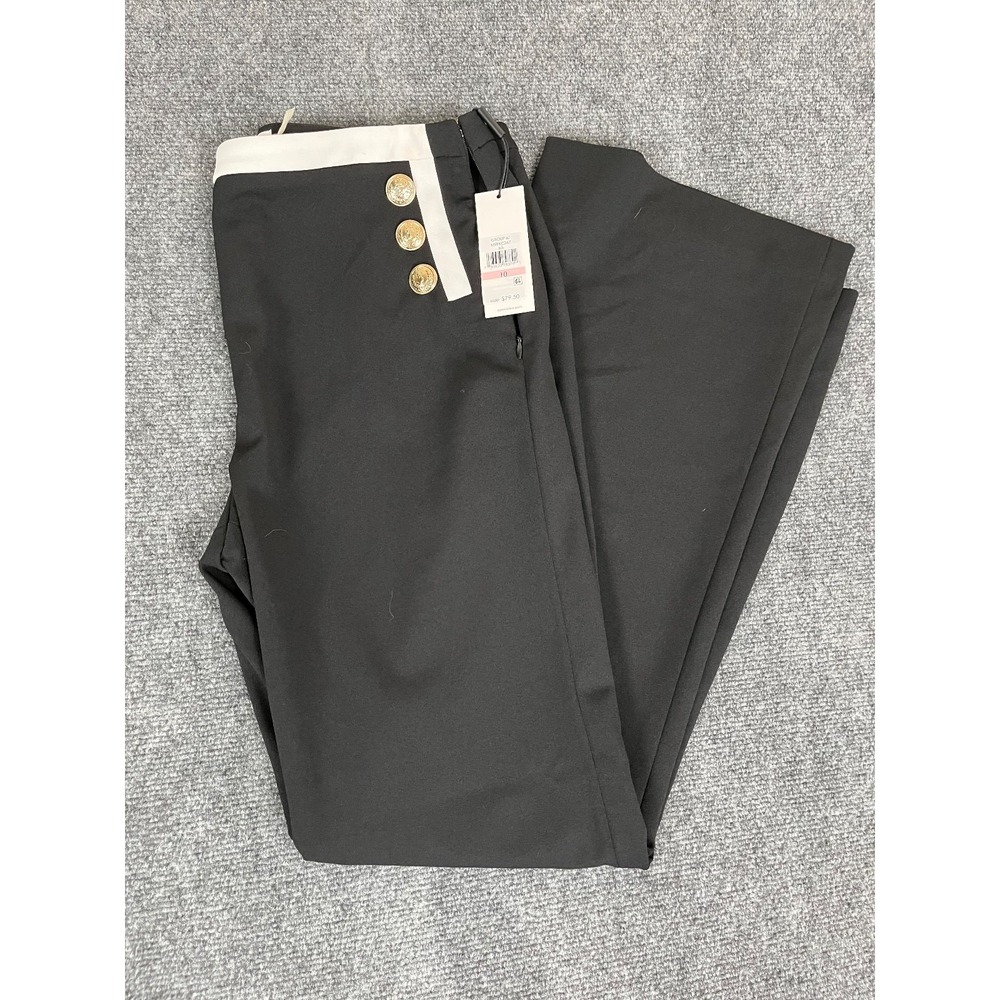 NWT Calvin Klein Pants Women's Black Flare Leg Gold Tone Sailor Button Size 10 - Picture 8 of 13